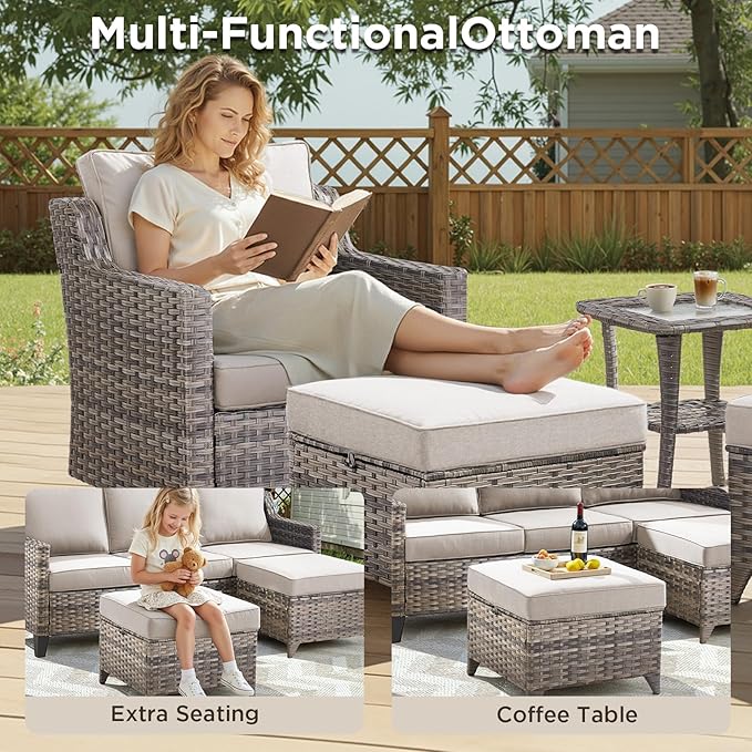 5 Pieces Outdoor Furniture-High Back Outdoor Wicker Couch Patio Chairs Set of 2 - Image 3