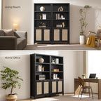 SICOTAS Bookcase 71" Tall Bookshelf 5 Tier Rattan Boho Bookcase - Image 4