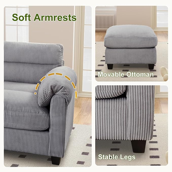HAOMARKETS Corduroy 2-Seater Sofa, Upholstered Loveseat Couch - Image 5