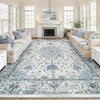 RELEANY Area Rugs 10'x12' Washable Non-Slip, Floral Vintage Distress Print by RELEANY