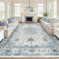 RELEANY Area Rugs 10'x14' Washable Non-Slip, Floral Vintage Distress Print by RELEANY