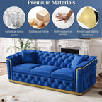 84.6" Luxury Chesterfield Sofa Velvet Tufted Sofa Black and Gold Couch - Image 6