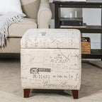 Adeco Fabric Script Pattern Cube Storage Footstool, Hinged Lid, Solid Wood Legs - Image 2