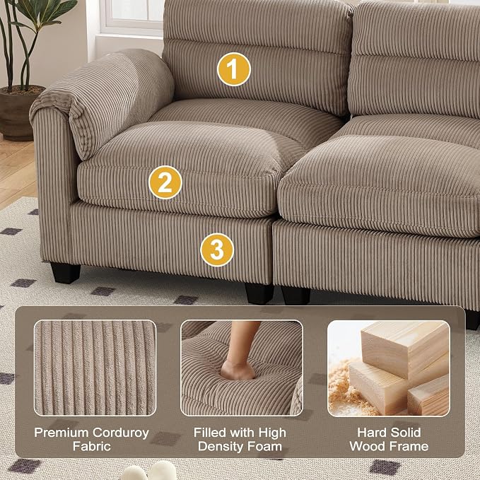 HAOMARKETS Corduroy Sofa Set, Upholstered Armchair, and 3-Seater Couch - Image 4