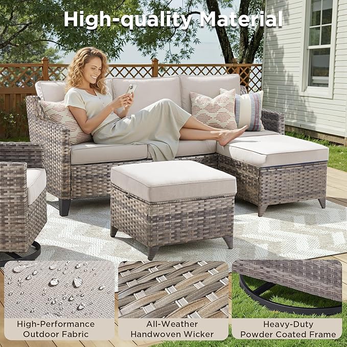 14 Piece Patio Furniture Set-High Back Outdoor Furniture Set Sectional Sofa - Image 3