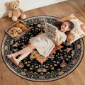 RELEANY Area Rugs Round 4ft Washable Non-Slip, Floral Vintage Distress Print by RELEANY