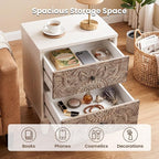 HOMPUS White Nightstand with 2 Drawers, Lotus Flower Carved Wood Bedside Table - Image 5