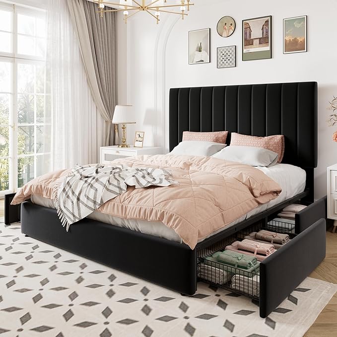 Allewie Queen Size Storage Bed Frame, Vertical Channel Tufted Adjustable - Image 9
