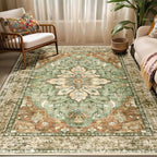 RELEANY Area Rugs 5'x7' Washable Non-Slip, Floral Vintage Distress Print by RELEANY