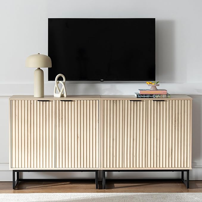 EYYTHUNG Fluted Storage Cabinet Set of 2, Sideboard Buffet Cabinet Modern - Image 3