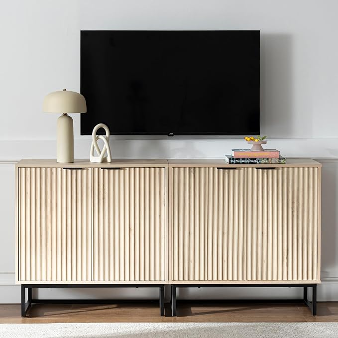 EYYTHUNG Fluted Cabinets with Storage Set of 3, Sideboard Buffet Cabinet with - Image 8