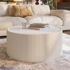 SSLine Round Drum Coffee Table Modern Sintered Stone Top Coffee Table in White - Image 7
