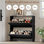 BORNOON Shoe Cabinet with 2 Flip Drawers, Slim Narrow Shoe Storage Cabinet - Image 4