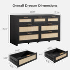 SICOTAS 7 Drawer Dressers for Bedroom Set 2, Long Rattan Dresser, Dresser TV - Image 3