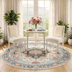 RELEANY Area Rugs Round 5ft Washable Non-Slip, Floral Vintage Distress Print - Image 2