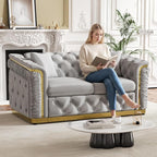 2 Piece Velvet Chesterfield Sofa Luxury Tufted Sofa Black and Gold Couch Set - Image 7