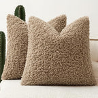 Faux Fur Throw Pillow Covers 18x18 Inch Set of 2 Boucle Neutral Decorative by Woaboy