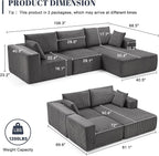 Weture 108” Modular Sectional Sofa, Cloud Sectional Couch - Image 3