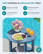 SERWALL Round Outdoor Side Table Set of 2, HDPE Small Adirondack Double End - Image 3