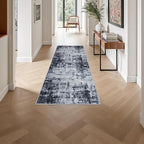 2'x5'Runner Rug Washable Rug: Modern Abstract Soft Thin Runner Rug Dark Black - Image 4