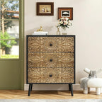 Carved Black Wood Nightstand, 3 Drawers Accent Cabinet, Vintage End Table - Image 8