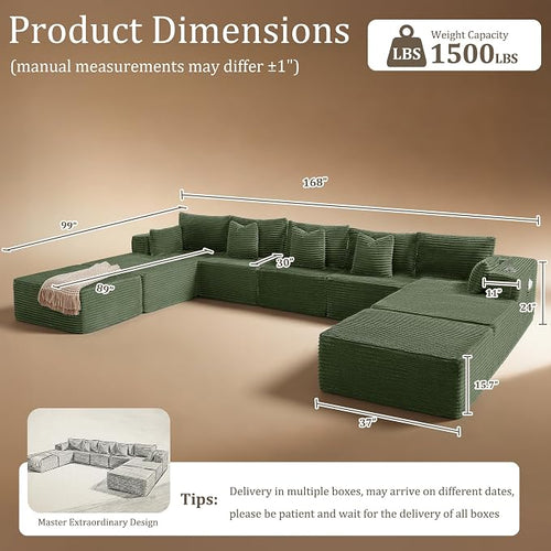 168" Cloud Sectional Couch, Comfort U Shaped Sofa - Image 2