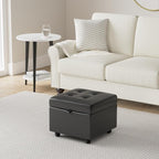 H&B Luxuries Tufted Leather Square Flip Top Storage Ottoman Cube Foot Rest - Image 2