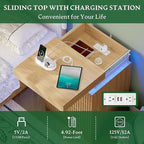 Xixini Nightstand with Charging Station and LED Lights, Fluted Night Stand with - Image 3