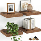 Fun Memories Floating Shelves for Wall, 9.3 Inch Set of 4 Rustic Wood Wall by FunMemories