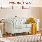 ORRD 3 Piece Living Room Set, Chesterfield Faux Leather Sofa Loveseat Couch - Image 3