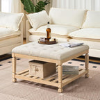 Befurtori Large Square Ottoman Coffee Table, Linen Solid Upholstered Footrest by Befurtori