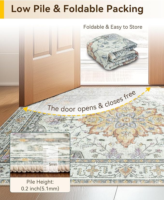 RELEANY Area Rugs 3'x5' Washable Non-Slip, Floral Vintage Distress Print - Image 4