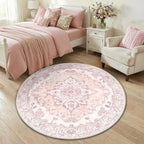 RELEANY Area Rugs Round 4ft Washable Non-Slip, Floral Vintage Distress Print - Image 3
