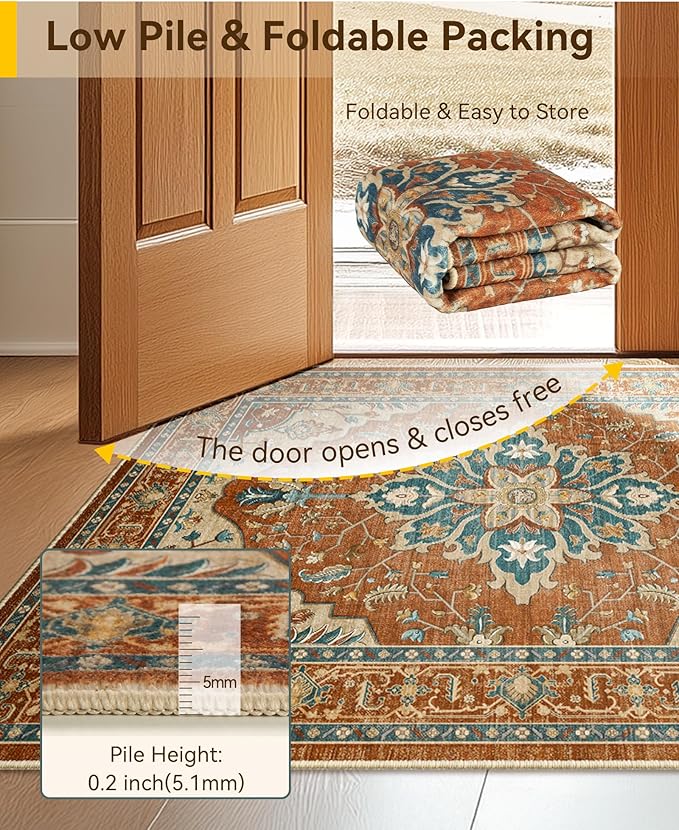 RELEANY Area Rugs 5'x8' Washable Non-Slip, Floral Vintage Distress Print - Image 4