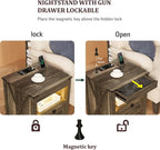 HWB LED Nightstand with Gun Drawer: Bedside Table with Charging Station - Image 3