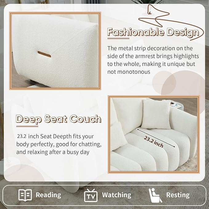 Antetek Set of 3 Teddy Sofa for Living Room, Modern 2 Units Deep Seat Sofa - Image 6