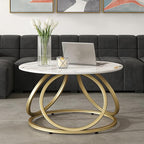 O&K FURNITURE Modern Gold Coffee Table, Faux Marble Pattern Center Table - Image 4