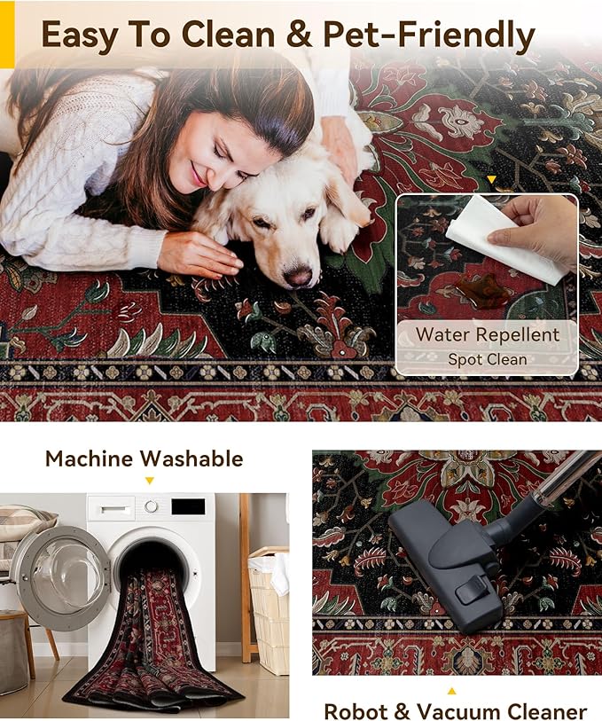RELEANY Area Rugs 8'x10' Washable Non-Slip, Floral Vintage Distress Print - Image 4