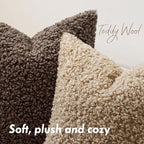 Faux Fur Throw Pillow Covers 18x18 Inch Set of 2 Boucle Neutral Decorative - Image 5