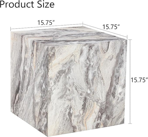 16'' Cube Coffee Table with Marble Stone Pattern, Square No Assembly End Table - Image 2