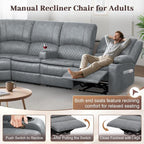 Yolsali Manual Reclining Sectional Sofa Set, 5 Seats 1+1+3 Leather Reclining - Image 6