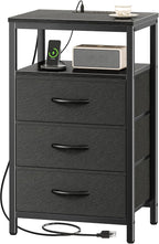 Huuger Nightstand with Charging Station, 27.6 Inch Side Table with Fabric by Huuger