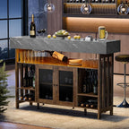 4-Tier Home Bar Unit, 63-Inch Wooden & Dark Gray Marble Bar Cabinet, LED Liquor - Image 6