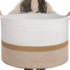 INDRESSME XXXLarge Cotton Rope Basket 21.7" x 21.7" x 13.8" Woven Baby laundry by INDRESSME