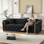 Luxury Chesterfield Sofa Set of 2, Velvet Tufted Couch Victorian Black and Gold - Image 5