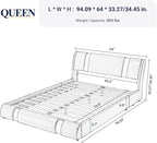 Allewie Queen Bed Frame with Iron Piece Decor, Faux Leather Upholstered - Image 2
