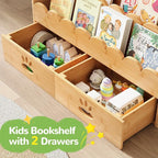 ELYKEN Kids Bookshelf with 2 Drawers, 3-Tier Bamboo Book Shelf - Image 5