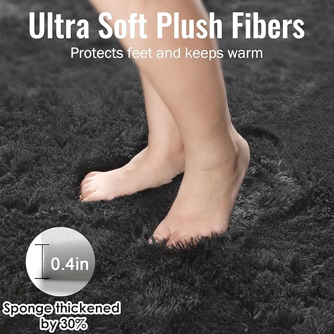 PAGISOFE 4x6 Fluffy Bedroom Rugs Black Modern Living Room Area Rug Fuzzy Shaggy - Image 2