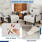 Andeworld Modern Beige Accent Chair Set of 2, PU Leather Upholstered Armchair - Image 6