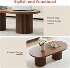 Oval Fluted Coffee Table, Farmhouse Wood Coffee Table Mid Century Modern Center - Image 7